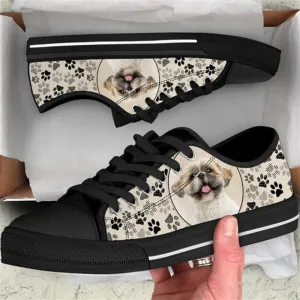 Shih Tzu Dog Pattern Brown Canvas Low Top Shoes - Low Top Shoes Mens, Women, Dog Printed Shoes, Canvas Shoes For Men, Women