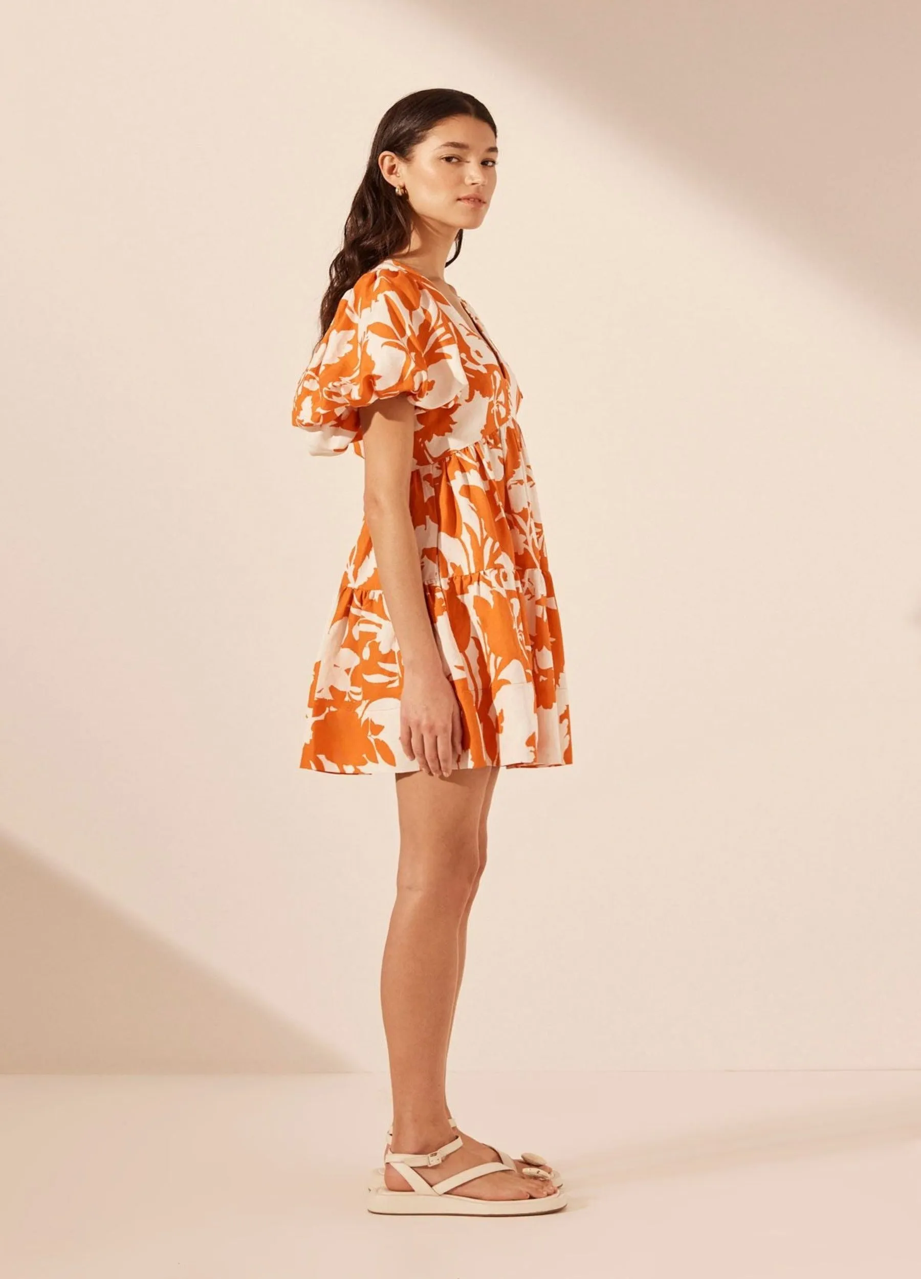 Shona Joy - Casa Short Sleeve Mini Dress - Tangerine/Coconut