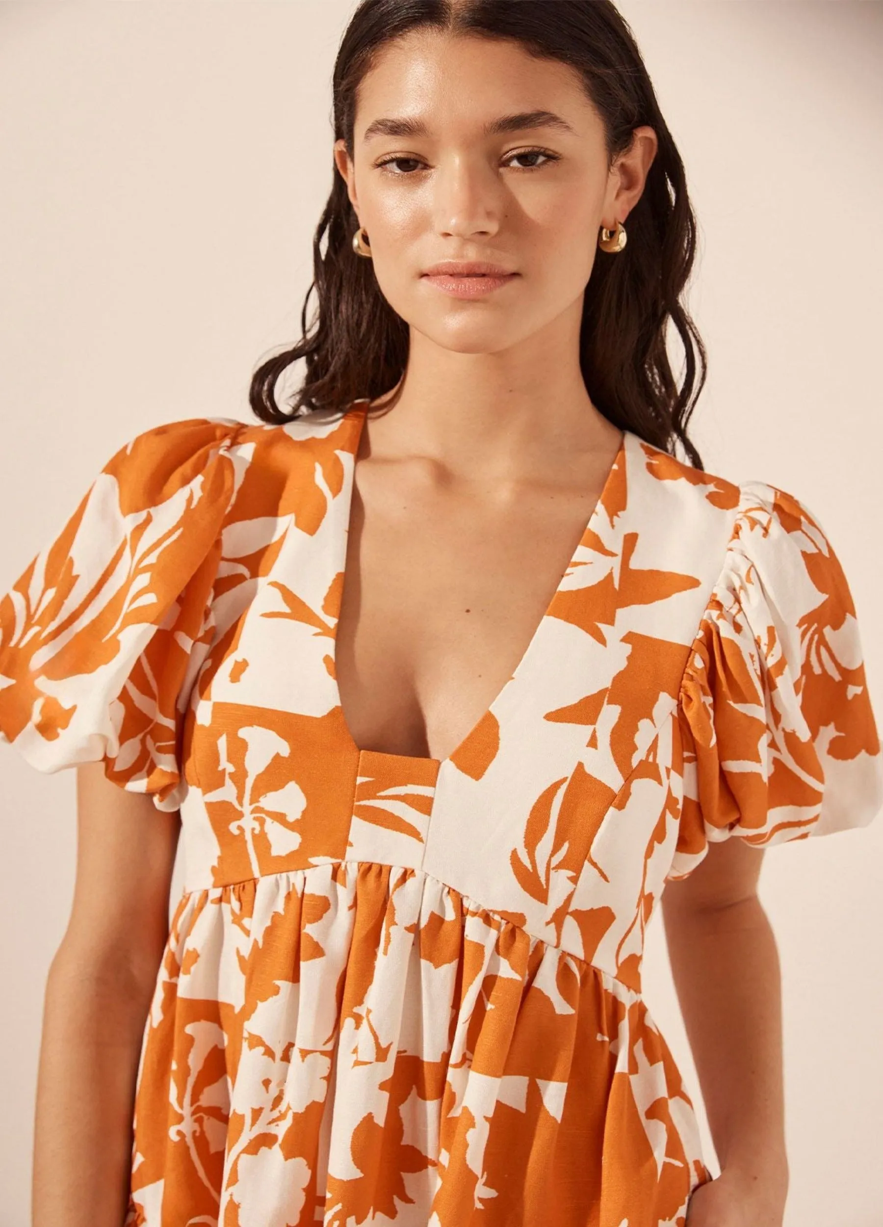 Shona Joy - Casa Short Sleeve Mini Dress - Tangerine/Coconut