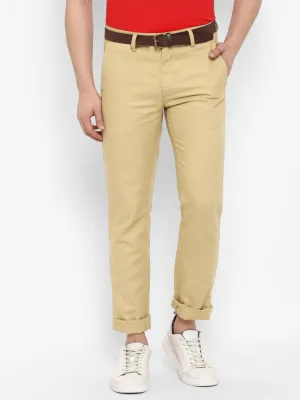 Solid Beige Slim Fit Causal Trouser