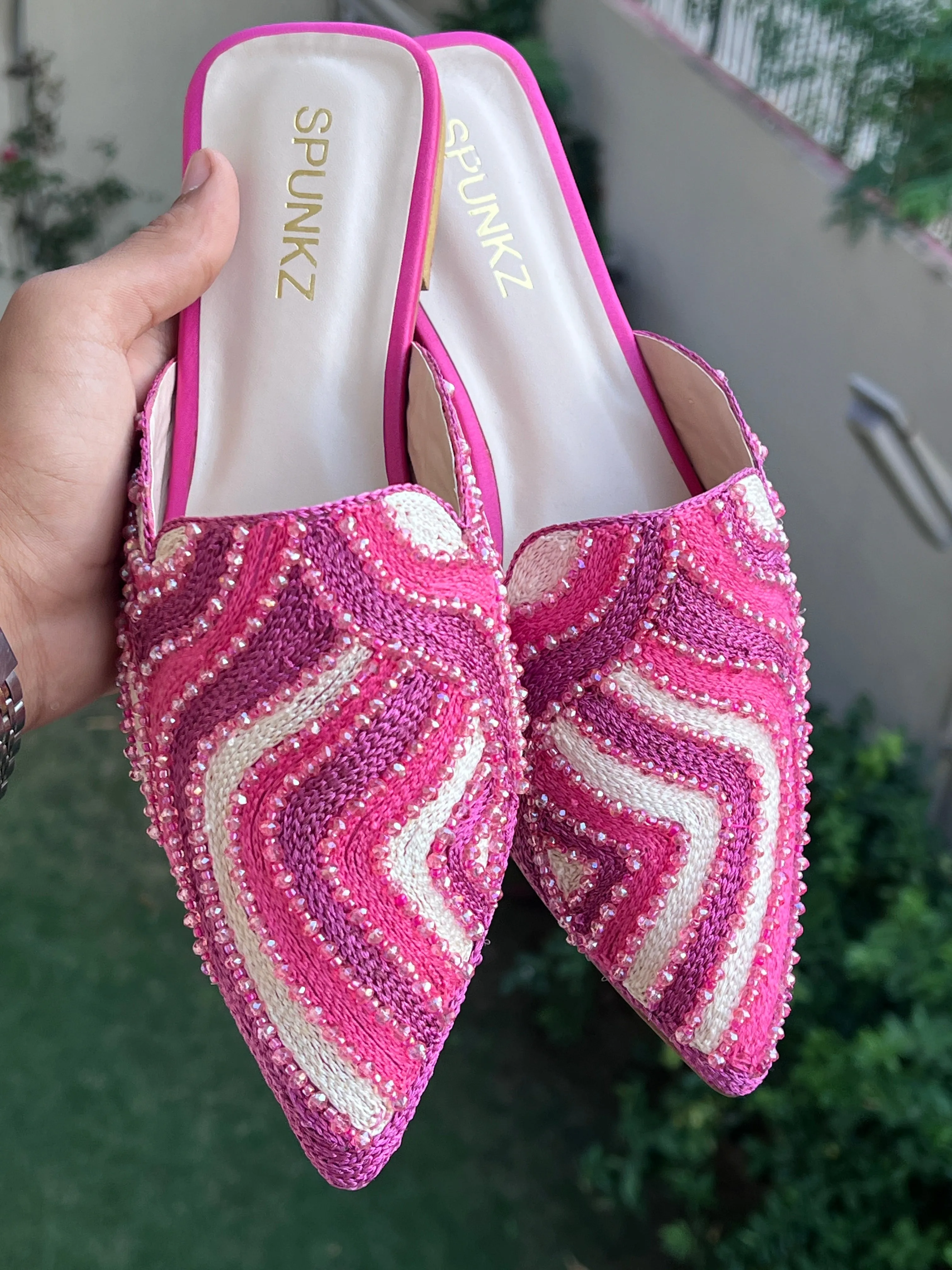 Spunkz Bridal Pink Hand Embroidery Mules