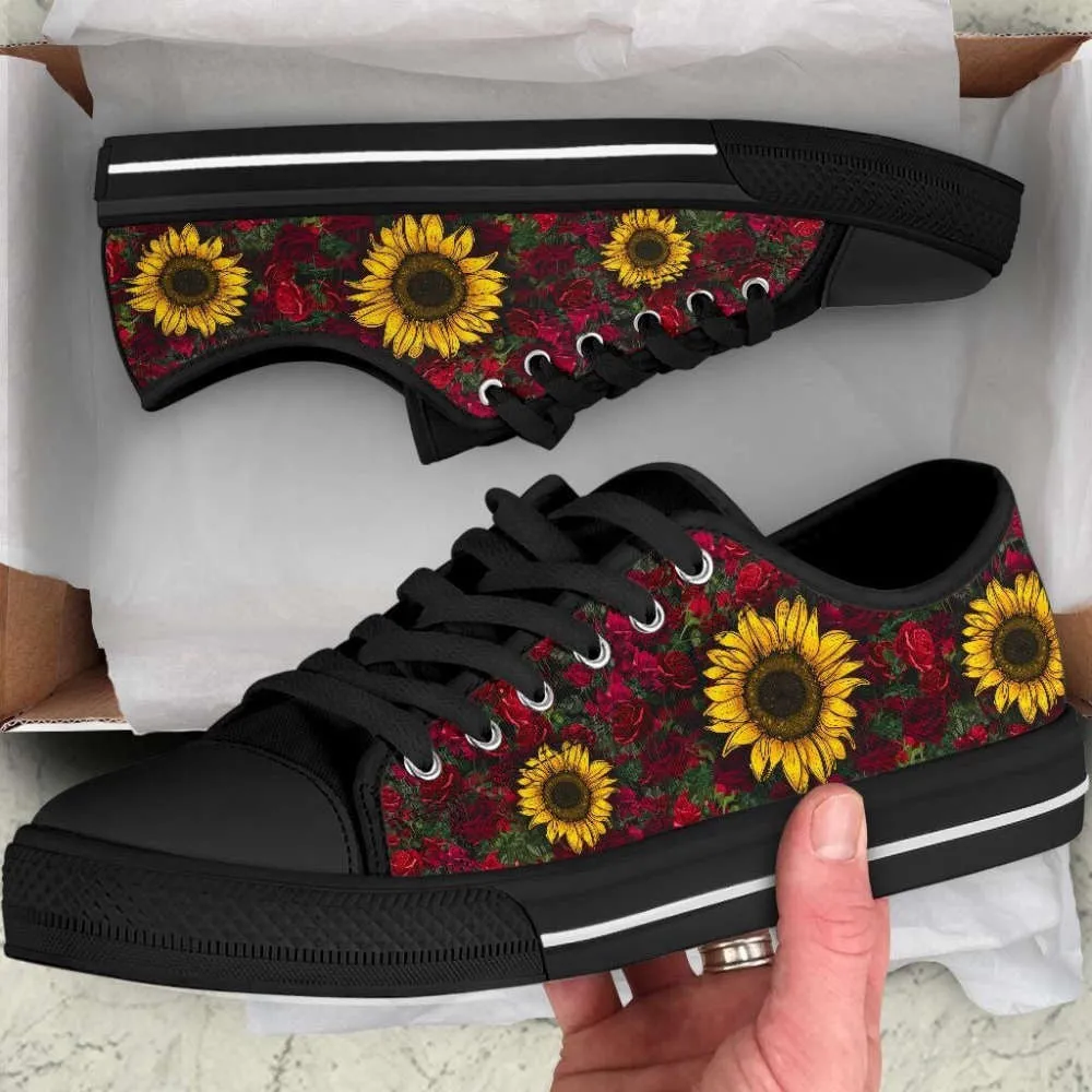 Stylish Sunflowers And Roses Low Top Shoes , Low Top Sneaker, Low Top Canvas Shoes