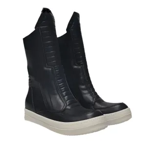 TEEK - Motorcycle Leather Luxury Mid-Calf Zip Flats Boots