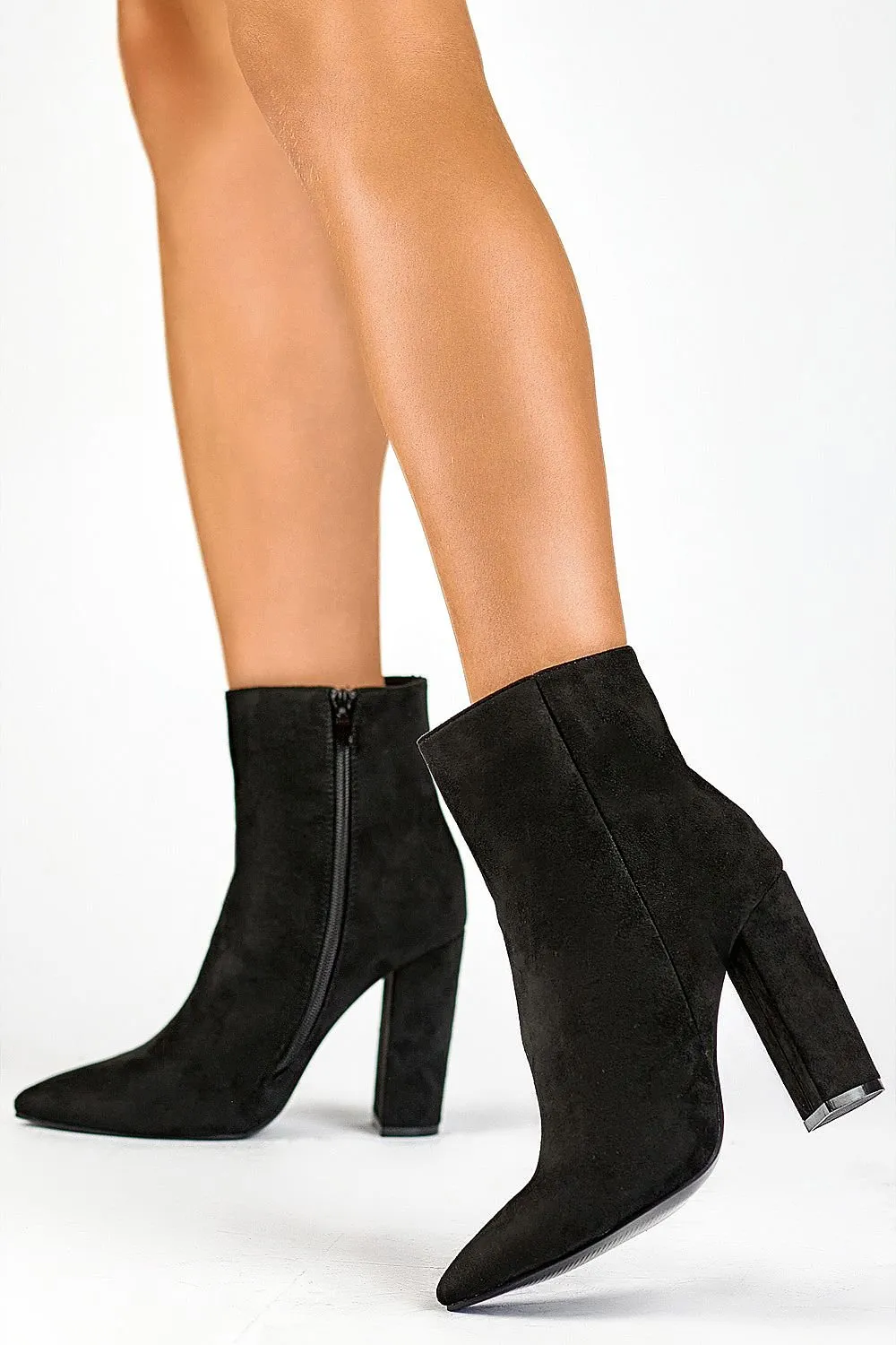 TEEK - Pointed Suede Toe Side Zip Heeled Boots