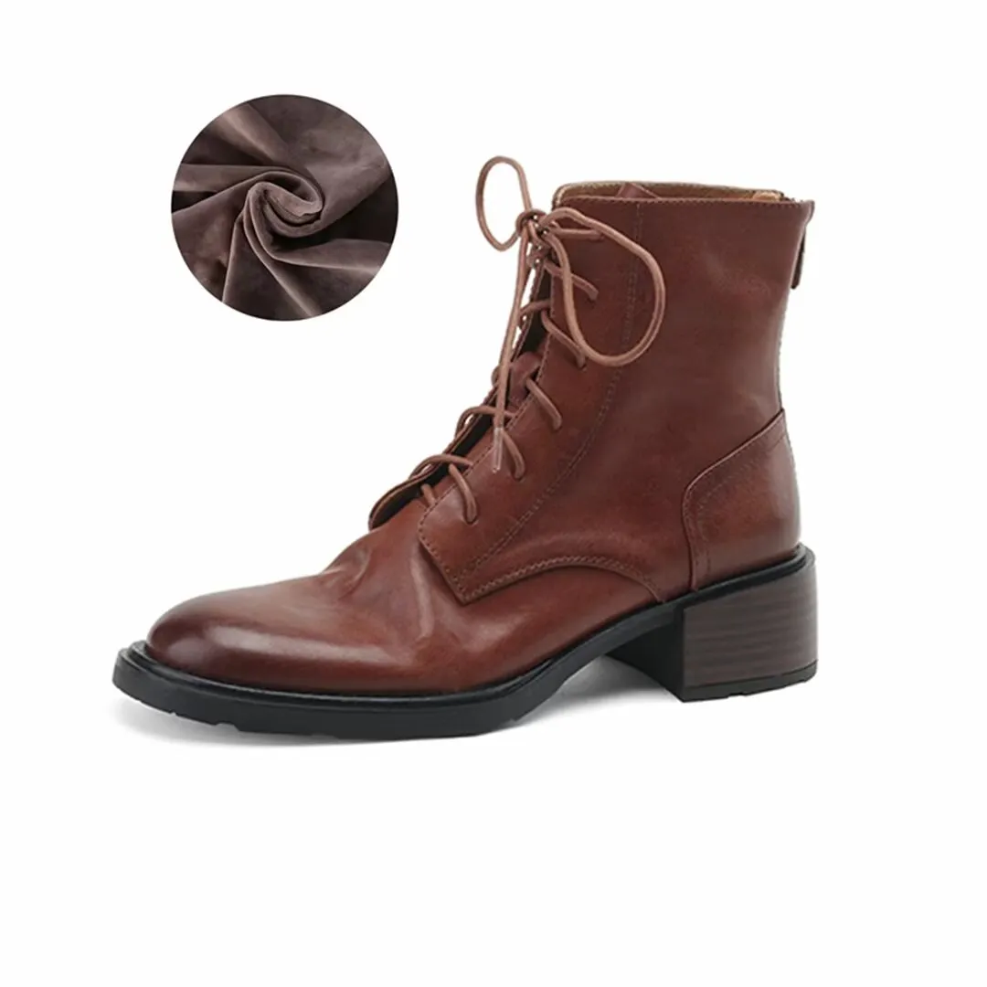 Trendy Short Lace-Up Leather Boots