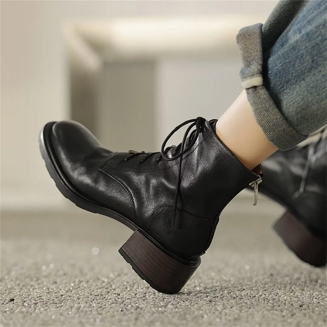 Trendy Short Lace-Up Leather Boots