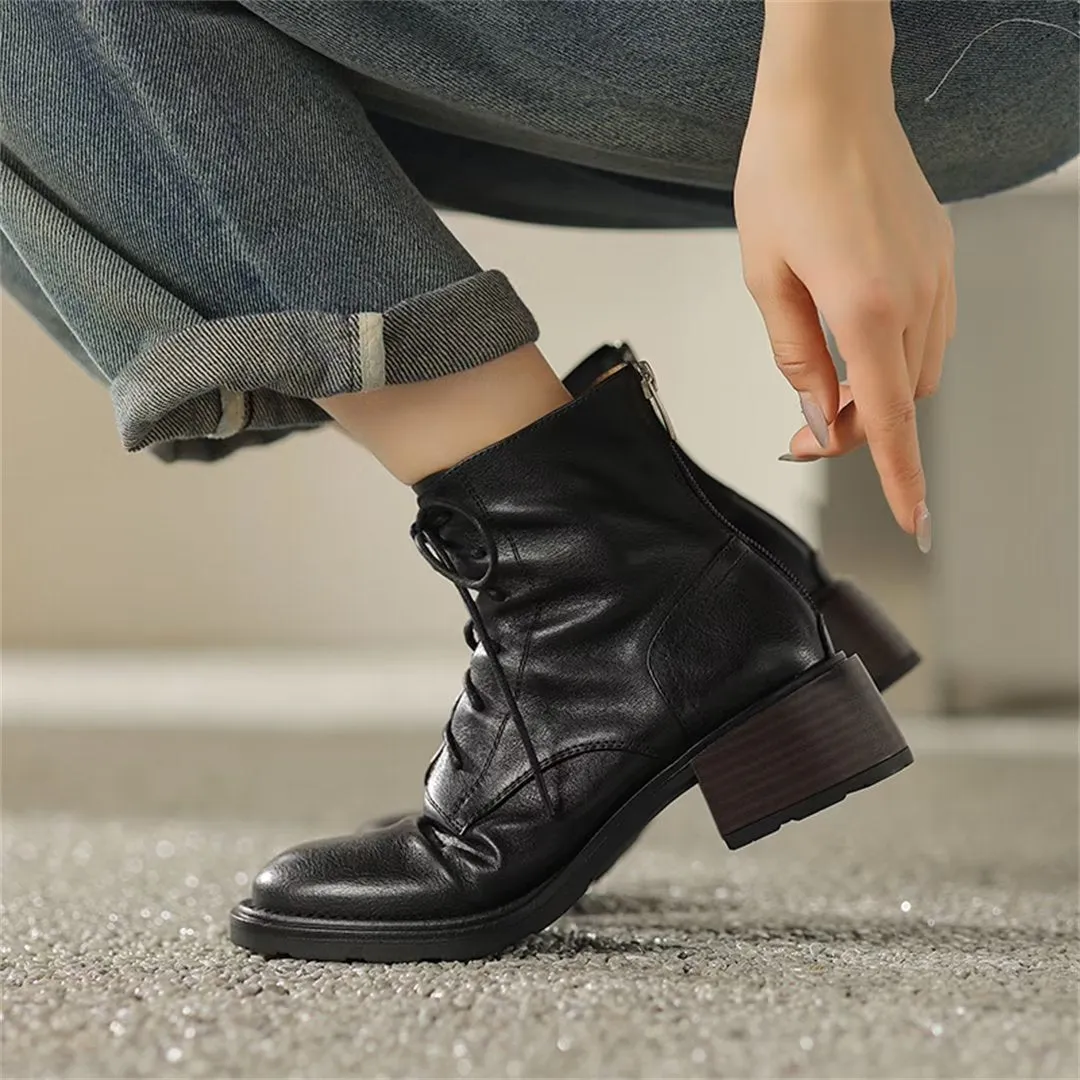 Trendy Short Lace-Up Leather Boots