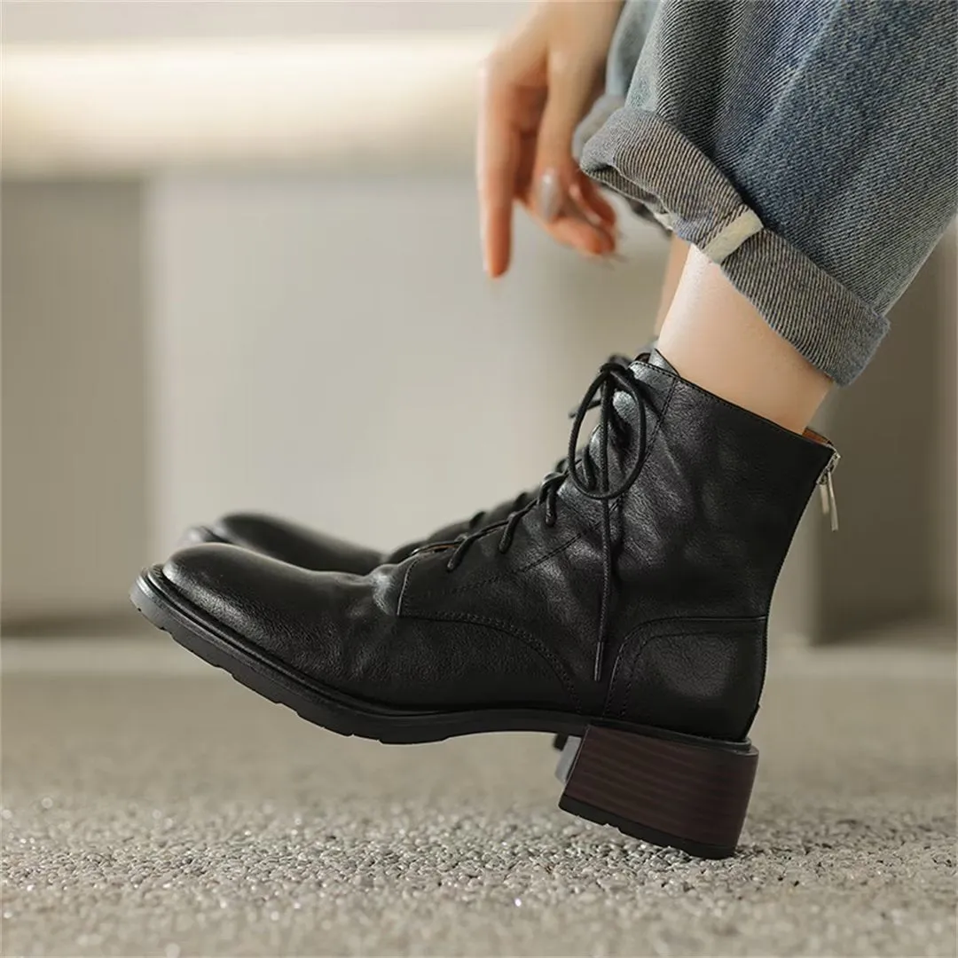 Trendy Short Lace-Up Leather Boots