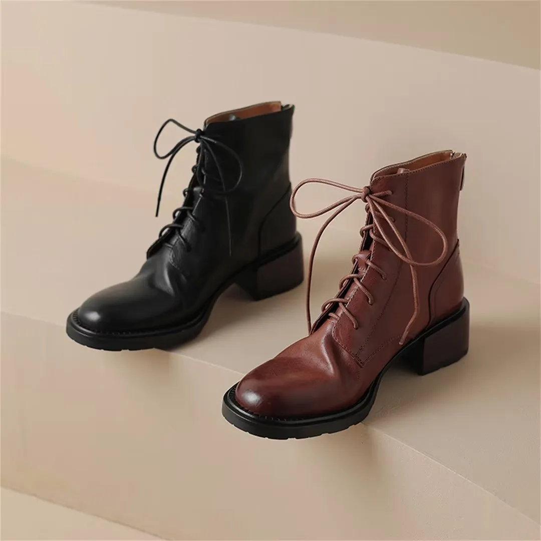 Trendy Short Lace-Up Leather Boots