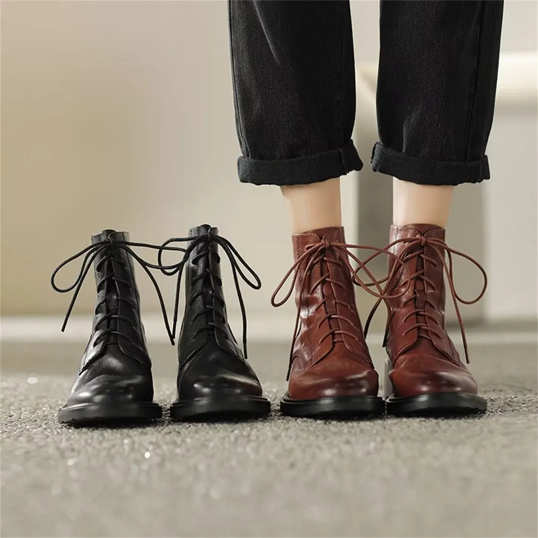 Trendy Short Lace-Up Leather Boots