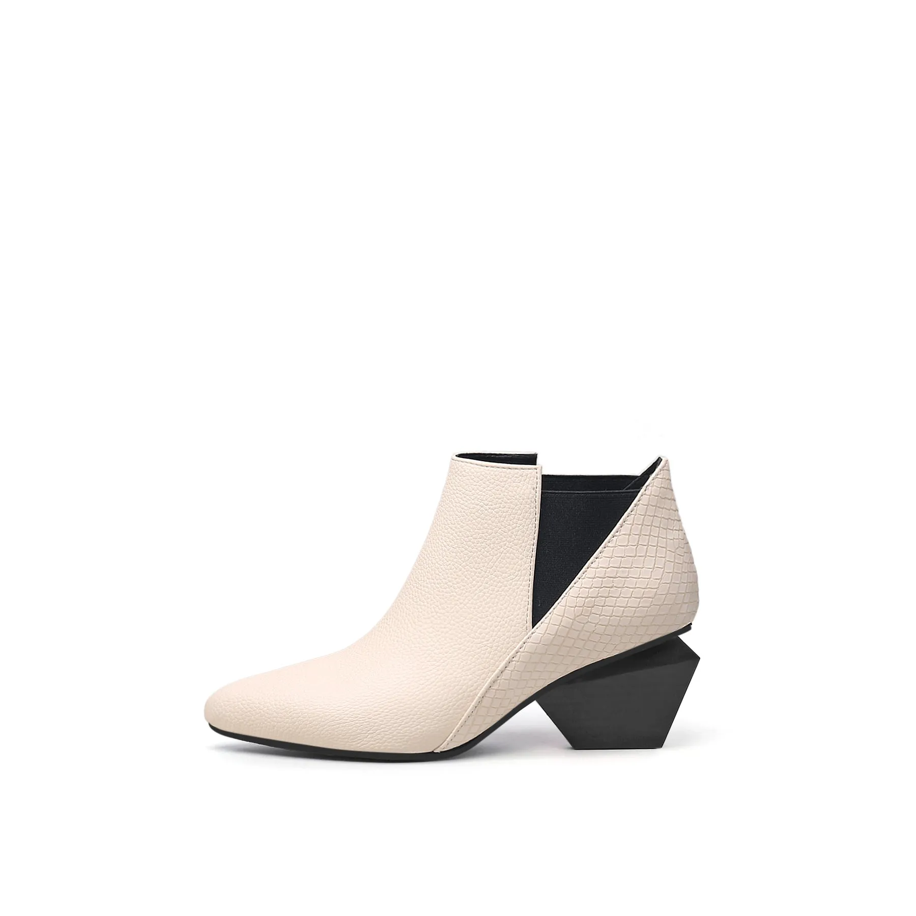 Twist Block Leather Paneled Ankle Boots