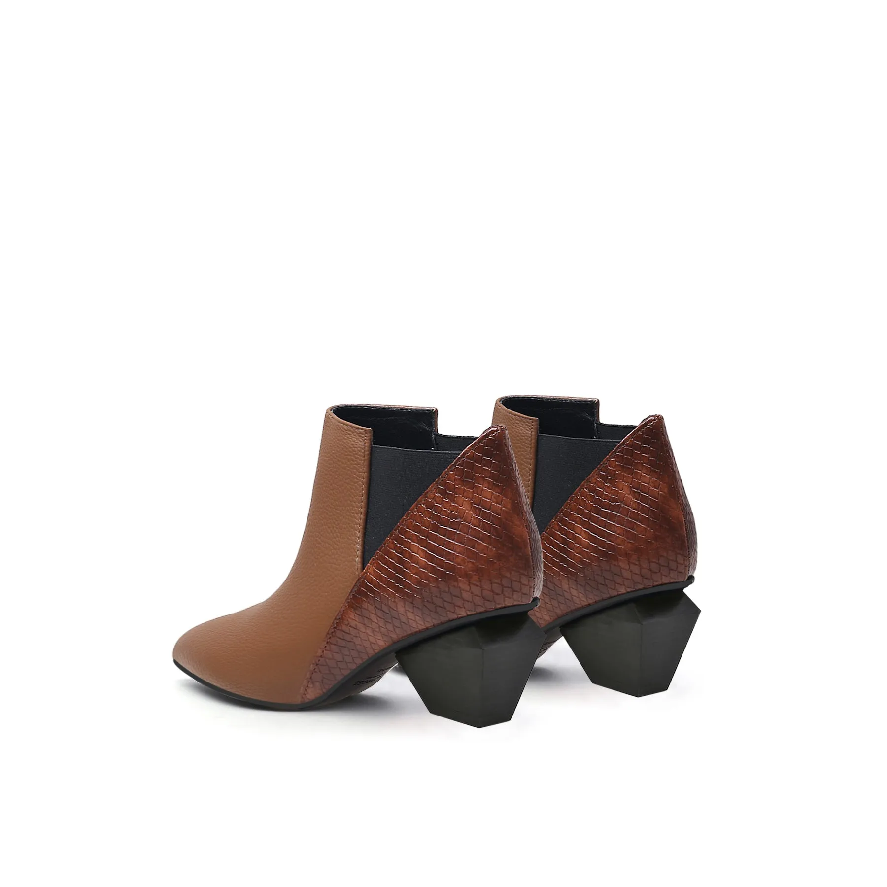 Twist Block Leather Paneled Ankle Boots