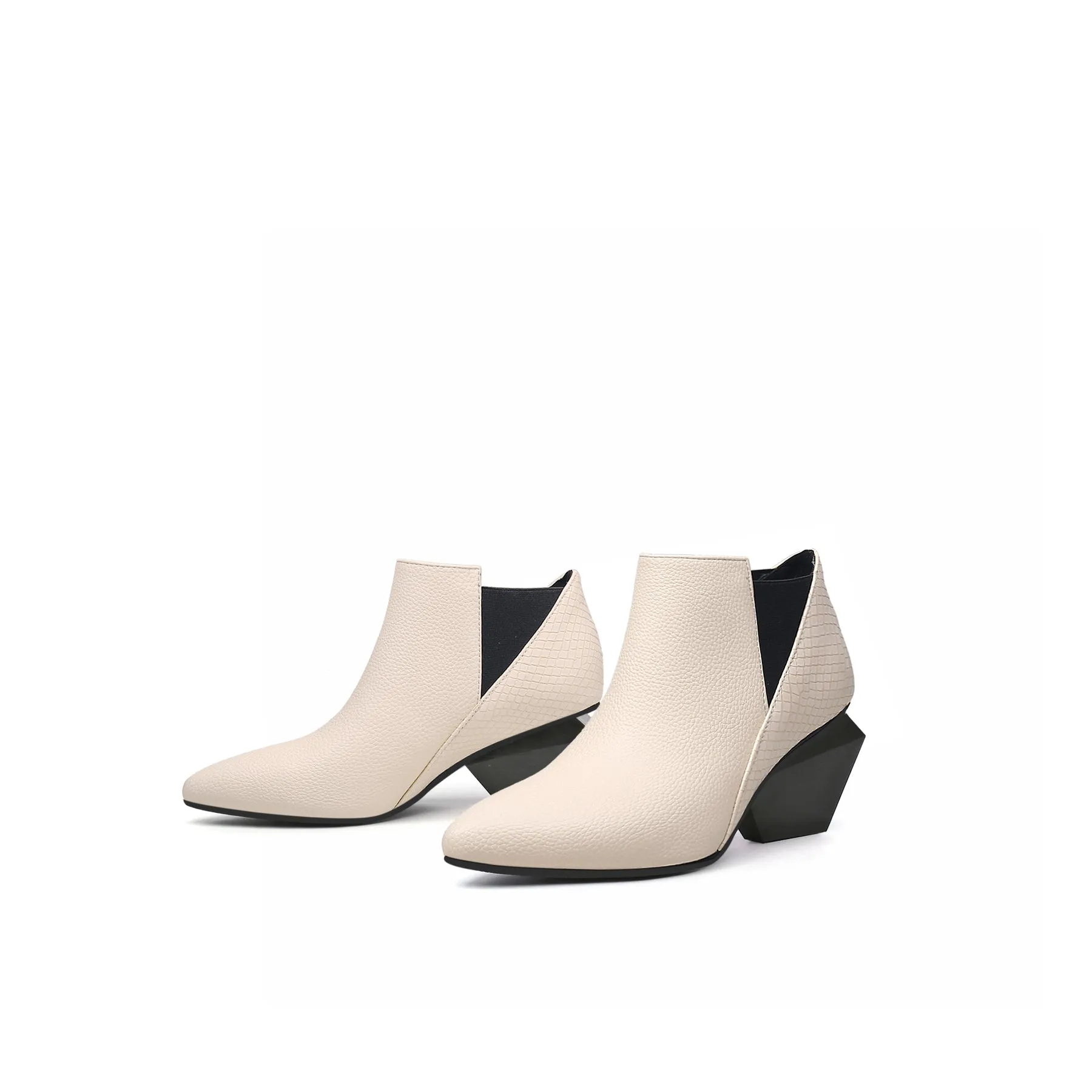 Twist Block Leather Paneled Ankle Boots