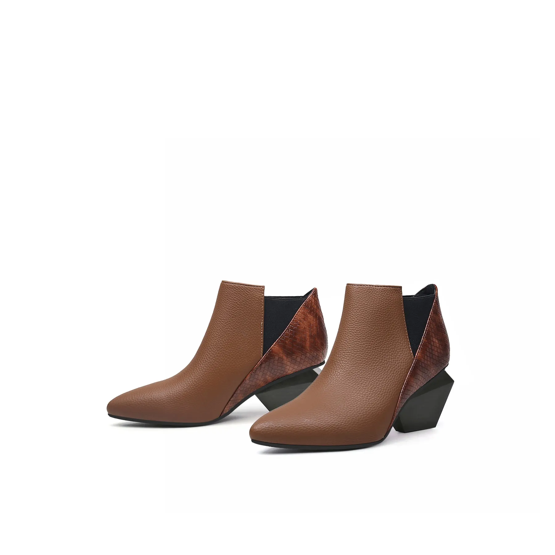 Twist Block Leather Paneled Ankle Boots