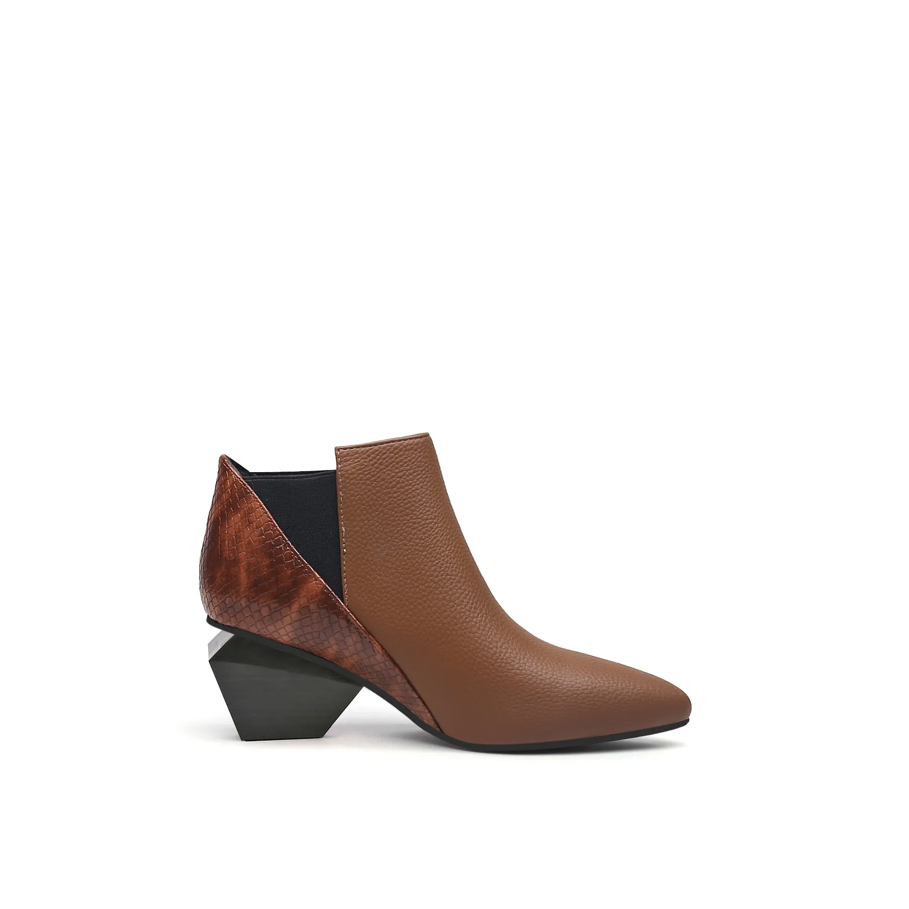 Twist Block Leather Paneled Ankle Boots