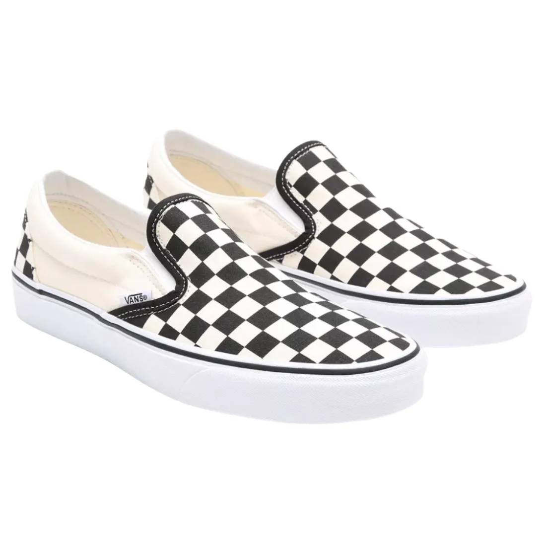 Vans Men's Classic Slip-On Skate Shoes - Black & White Checkerboard/White