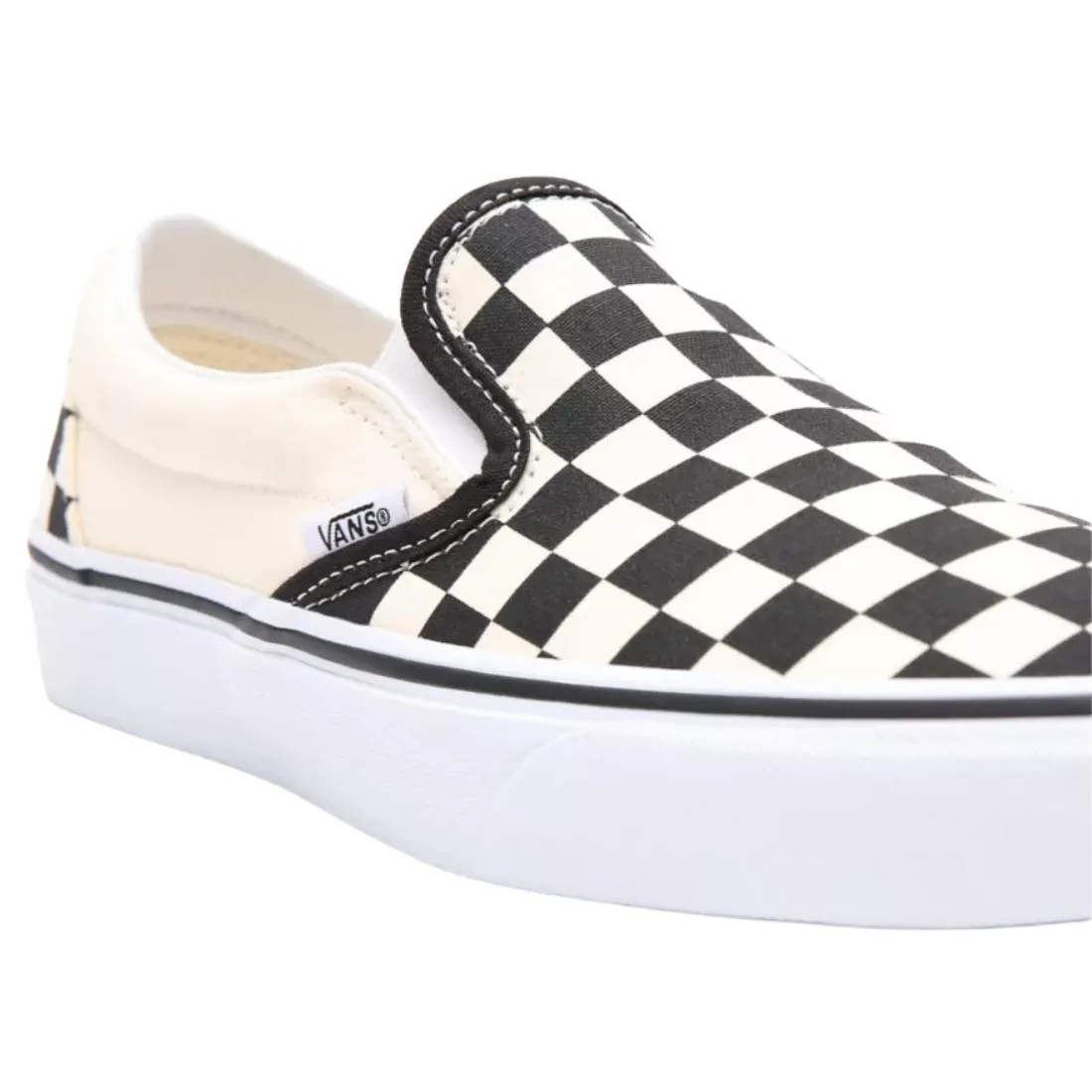 Vans Men's Classic Slip-On Skate Shoes - Black & White Checkerboard/White