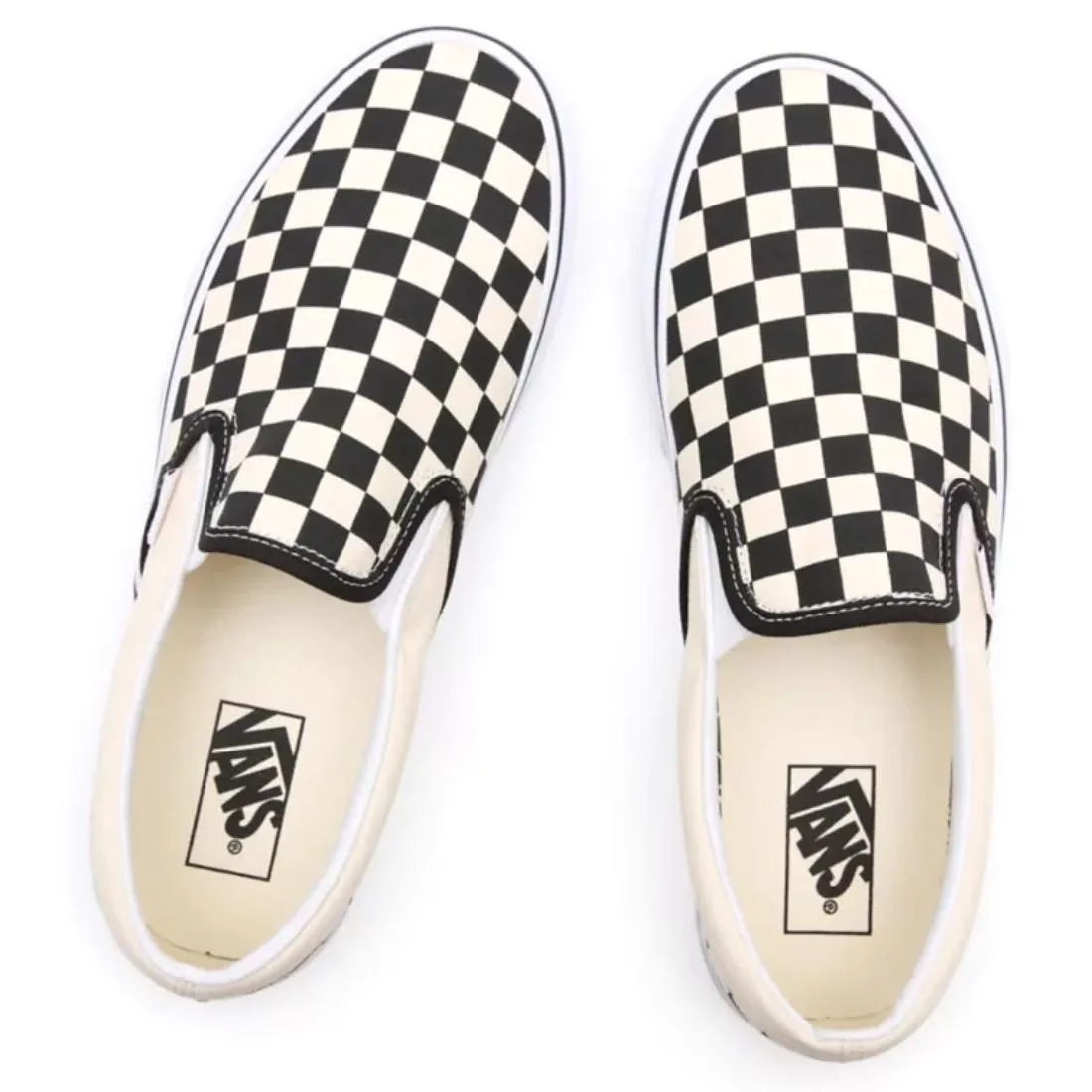 Vans Men's Classic Slip-On Skate Shoes - Black & White Checkerboard/White