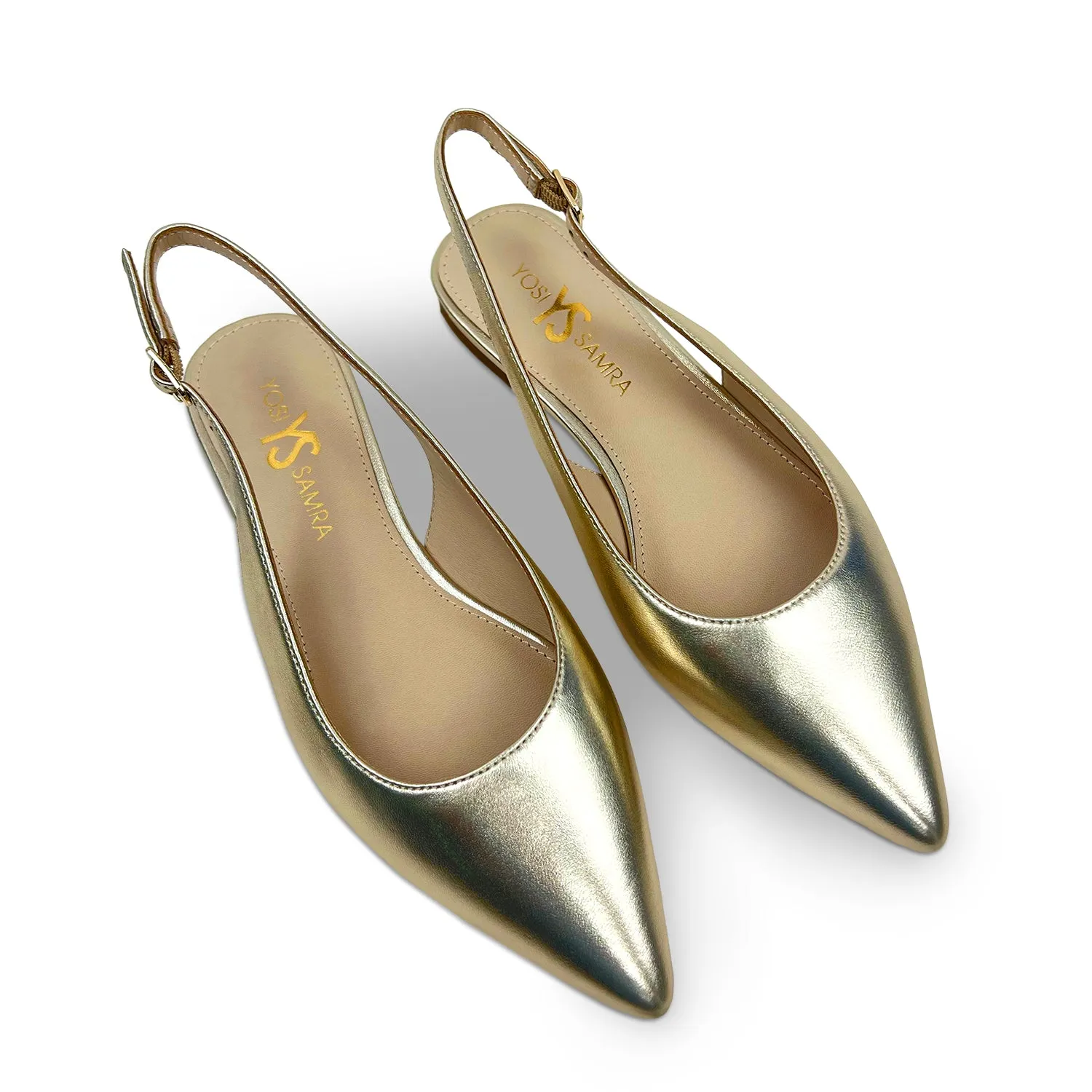 Vera Slingback Flat in Gold Leather