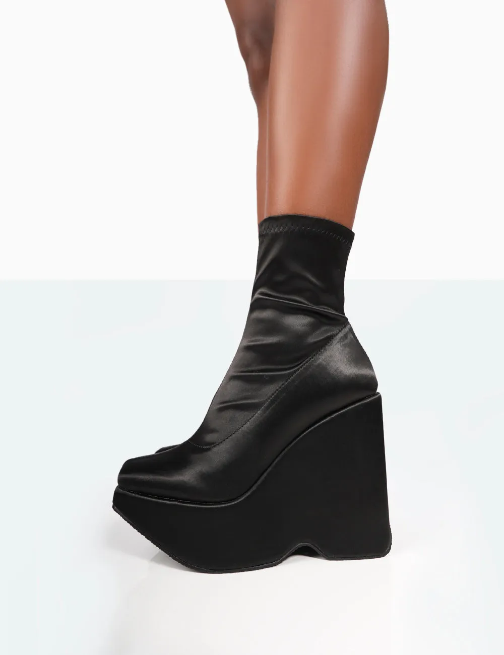 Versus Black Satin Platform Sole Ankle Boots