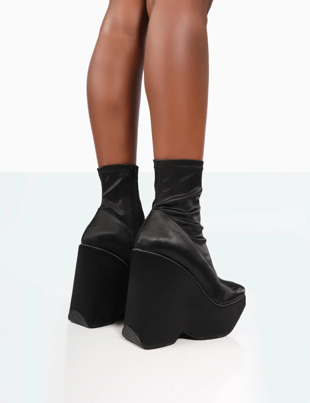 Versus Black Satin Platform Sole Ankle Boots