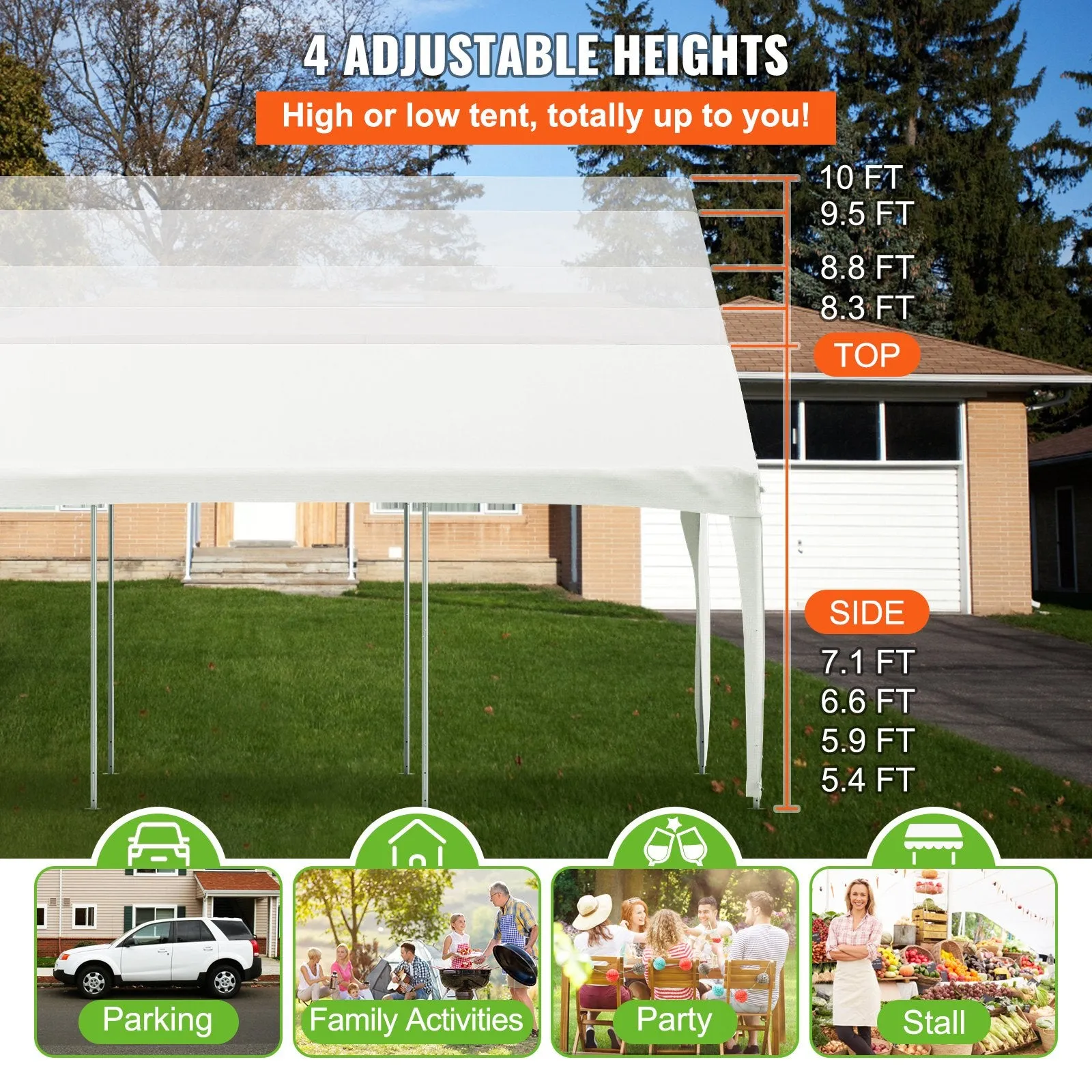 Vevor Carport Canopy Shelter 10 x 20 FT with Adjustable Height New