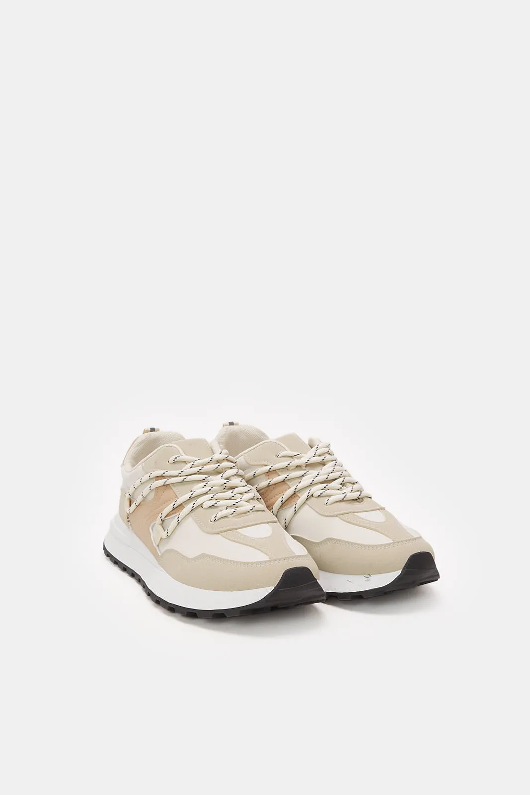 Women Beige Sporty Lace Up Sneakers