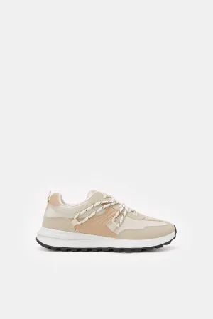 Women Beige Sporty Lace Up Sneakers