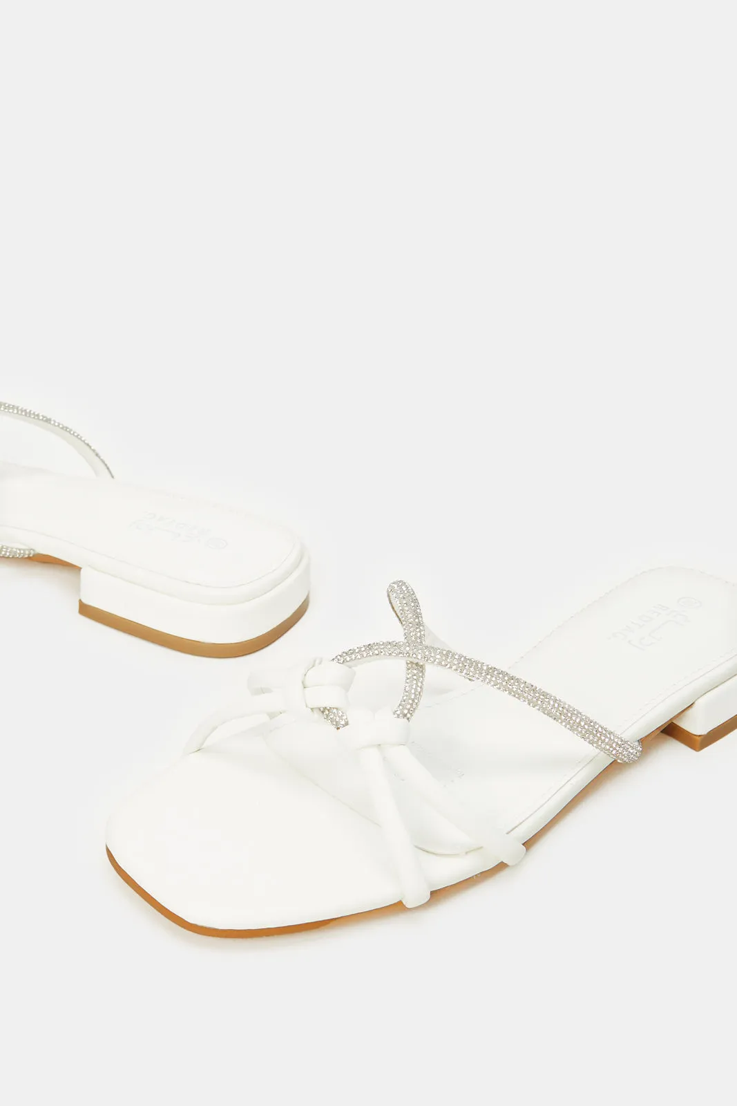 Women White Embellished Strappy Mule