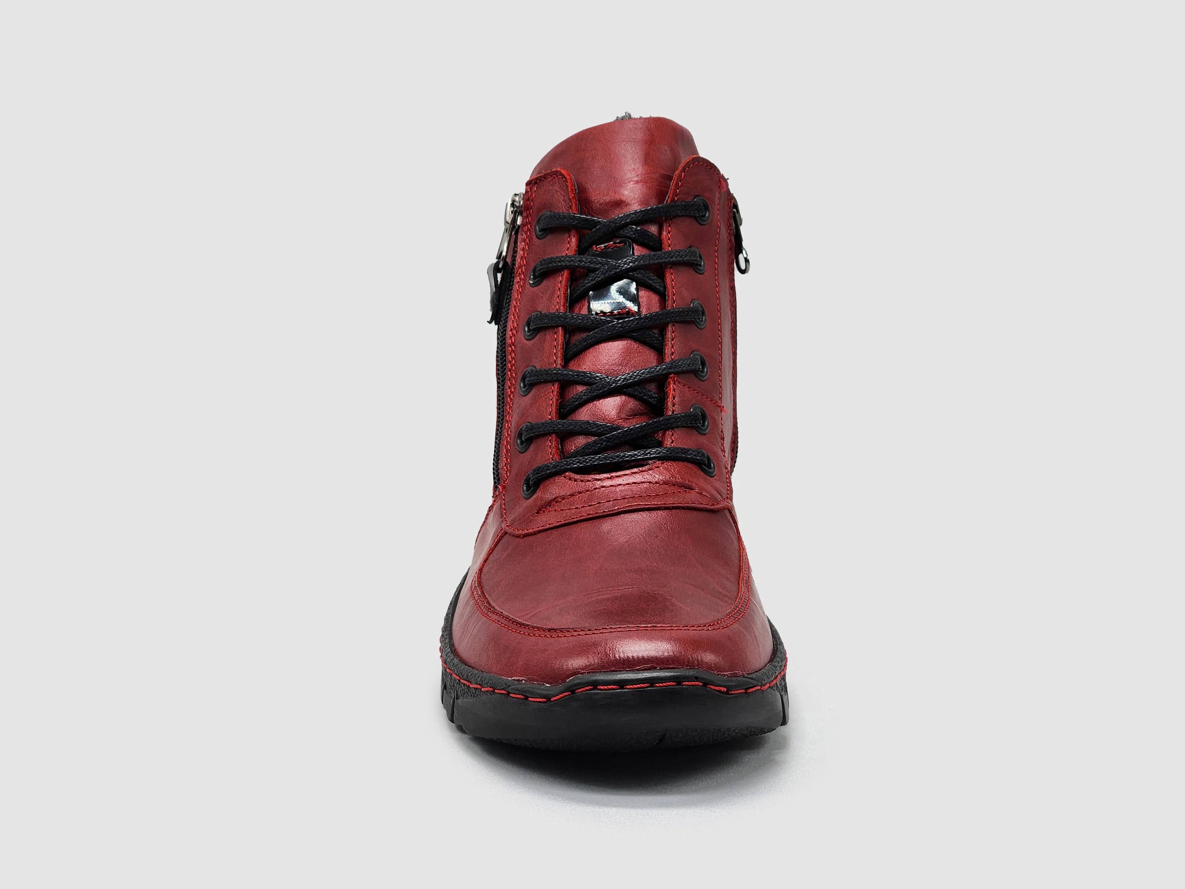 Women's Everyday Wool-Lined Zip-Up Leather Boots - Red