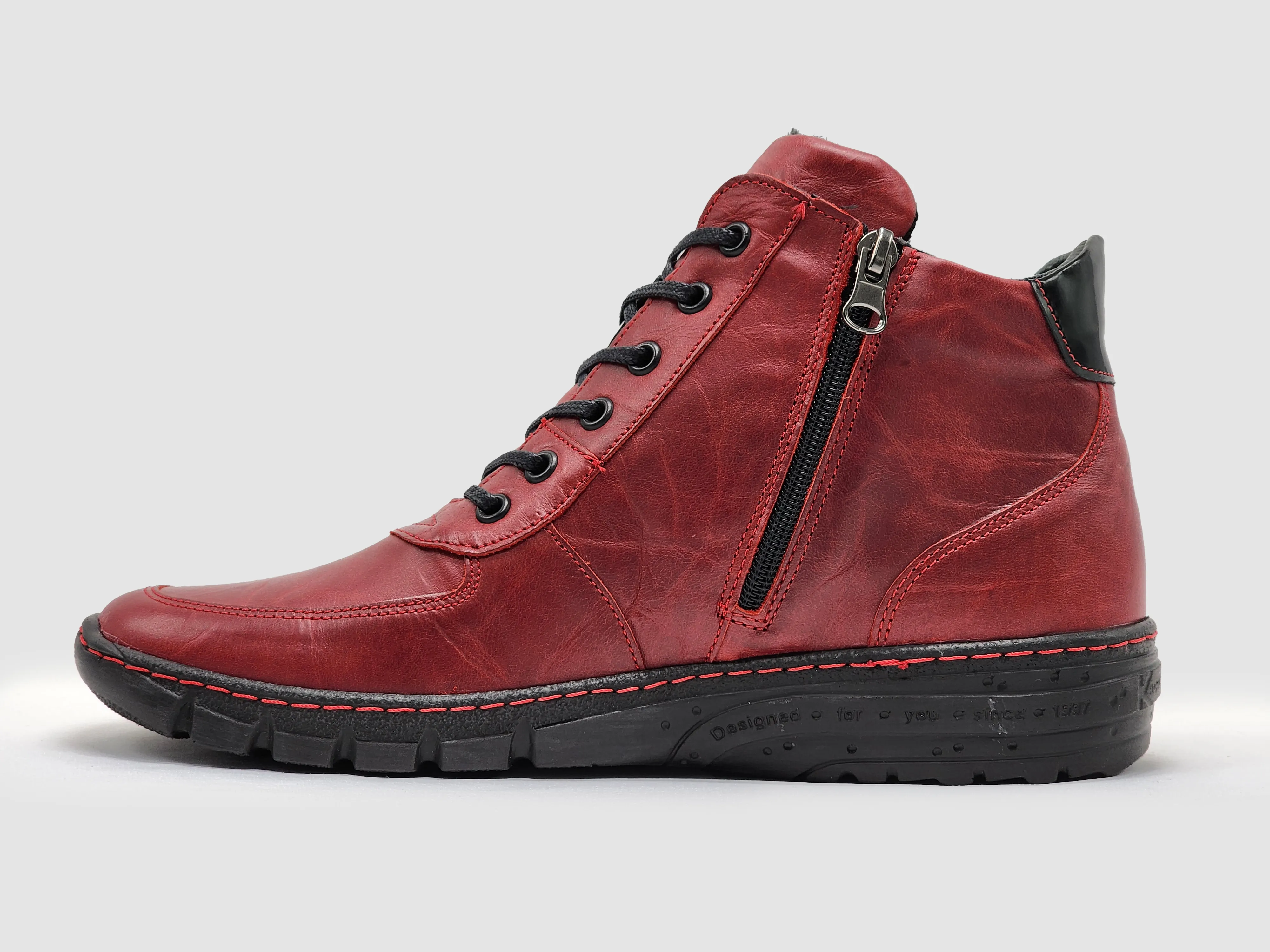 Women's Everyday Wool-Lined Zip-Up Leather Boots - Red