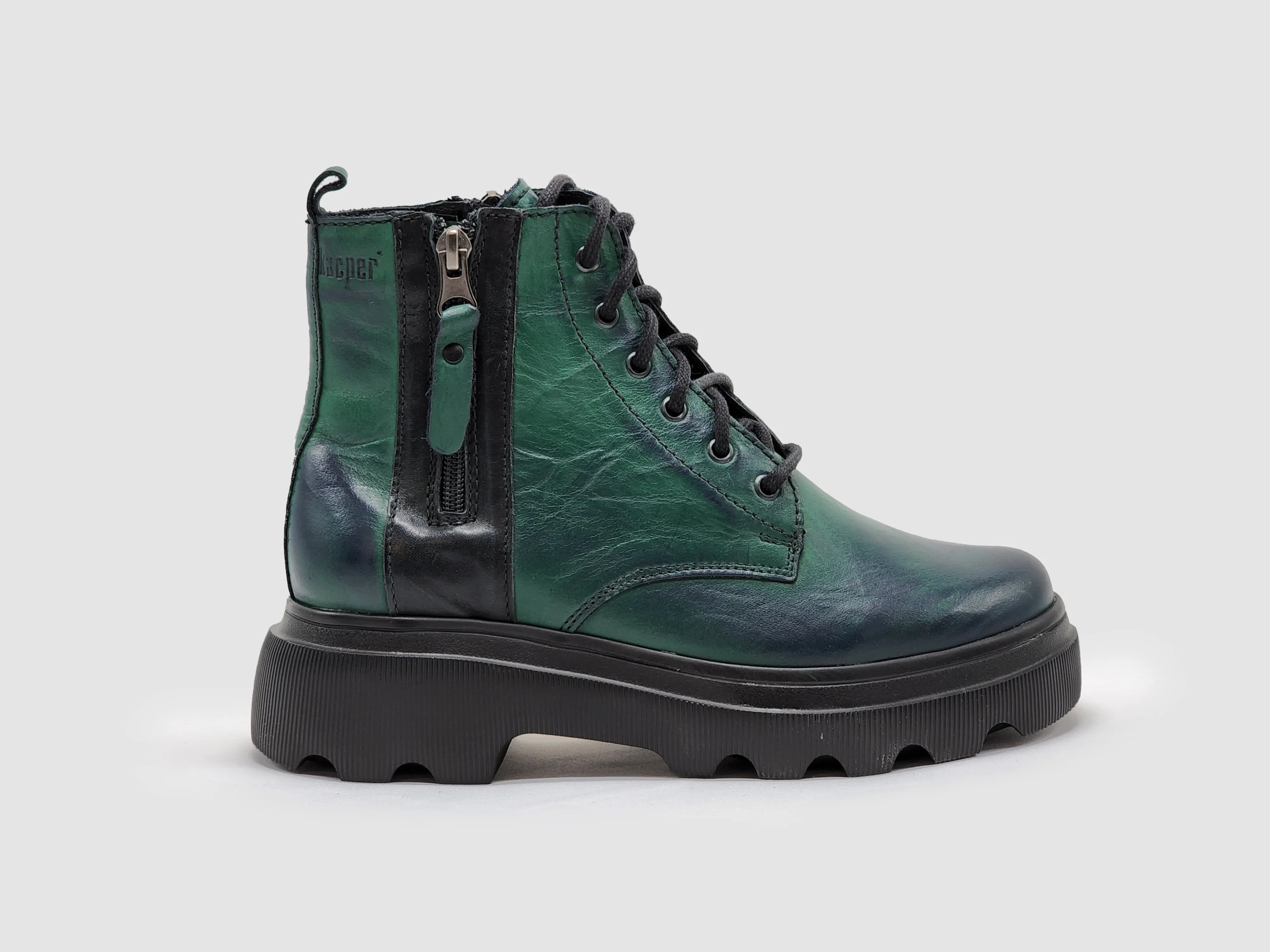 Women's Modern Lined Zip-Up Leather Boots - Green