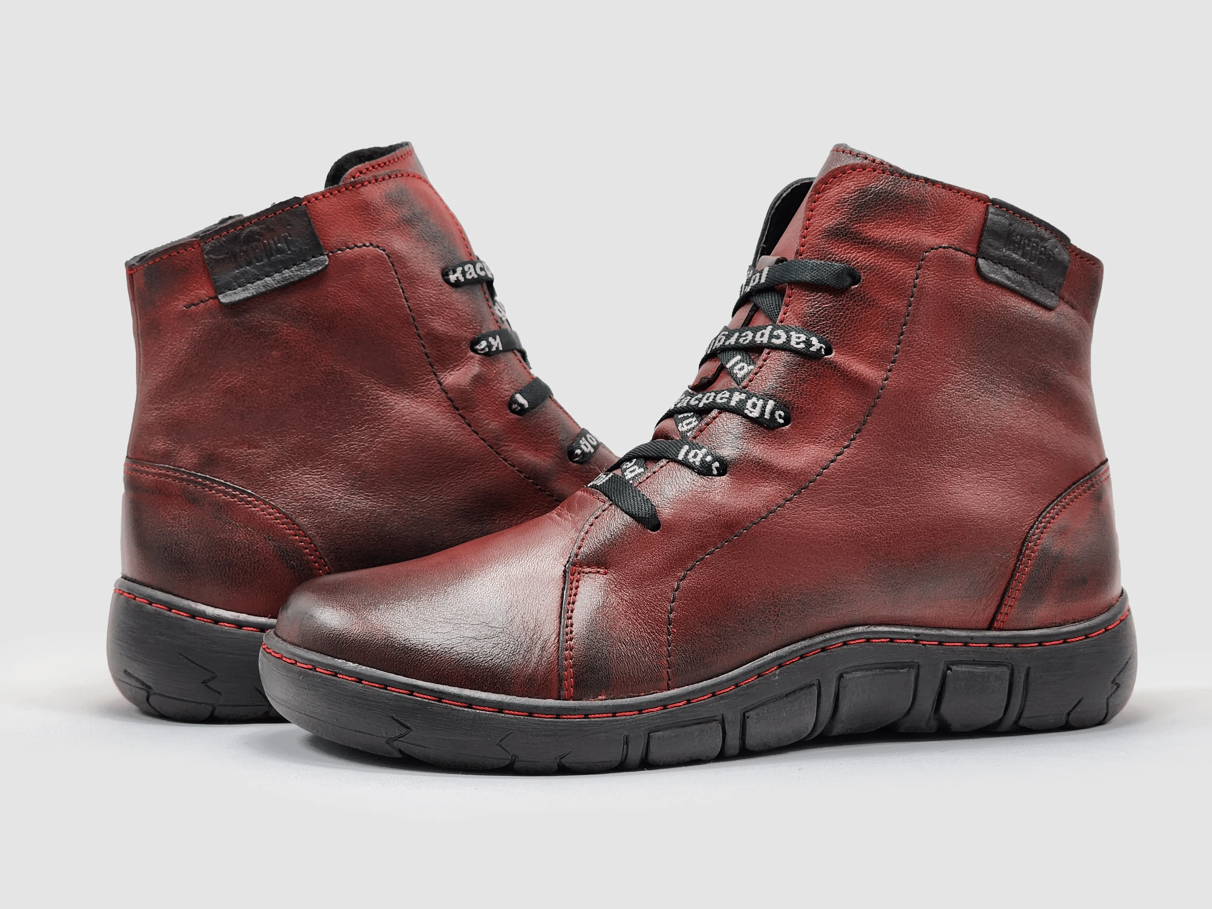 Women's Original Wool-Lined Zip-Up Leather Boots - Red