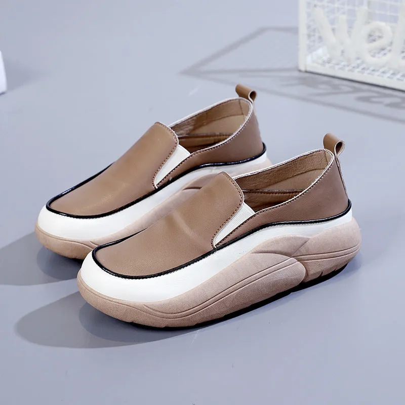 Women's Thick Sole Low-cut Leather Shoes