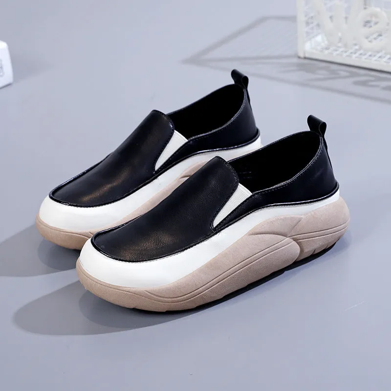 Women's Thick Sole Low-cut Leather Shoes