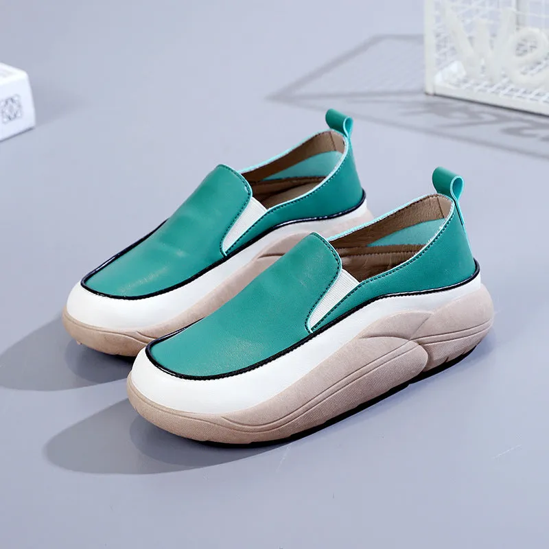 Women's Thick Sole Low-cut Leather Shoes