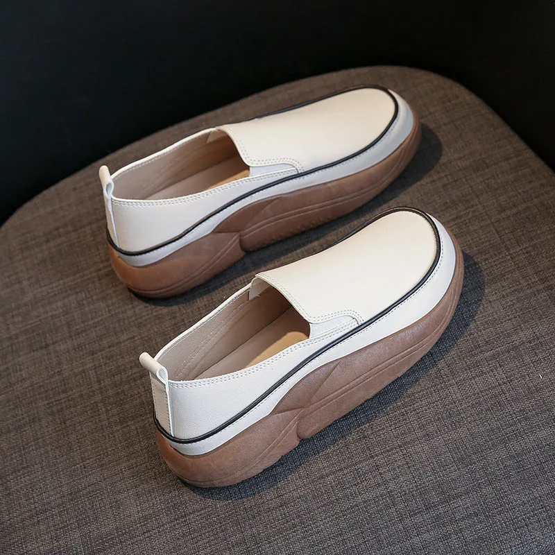 Women's Thick Sole Low-cut Leather Shoes