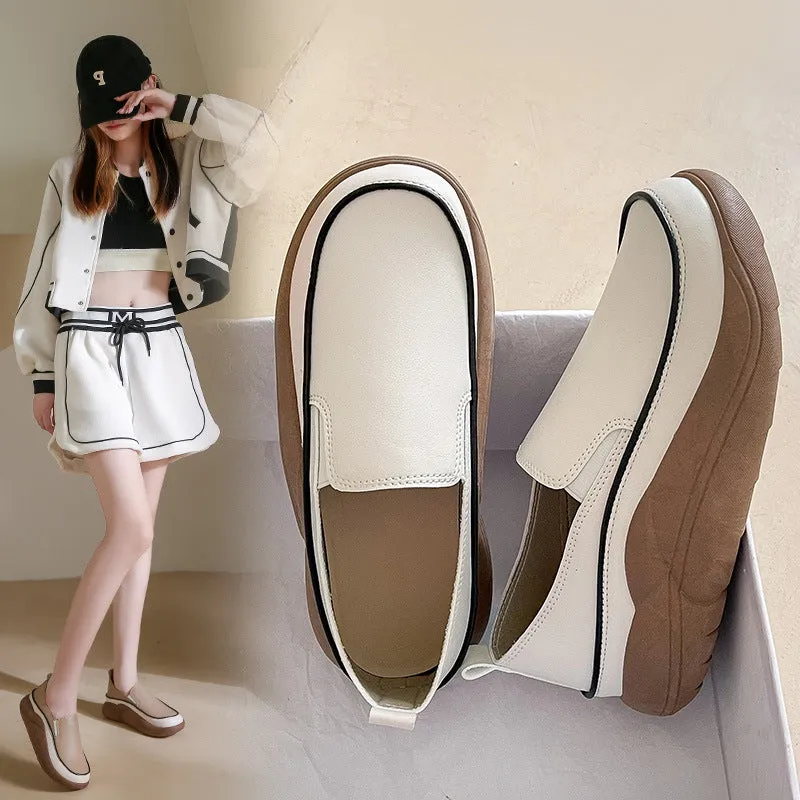 Women's Thick Sole Low-cut Leather Shoes