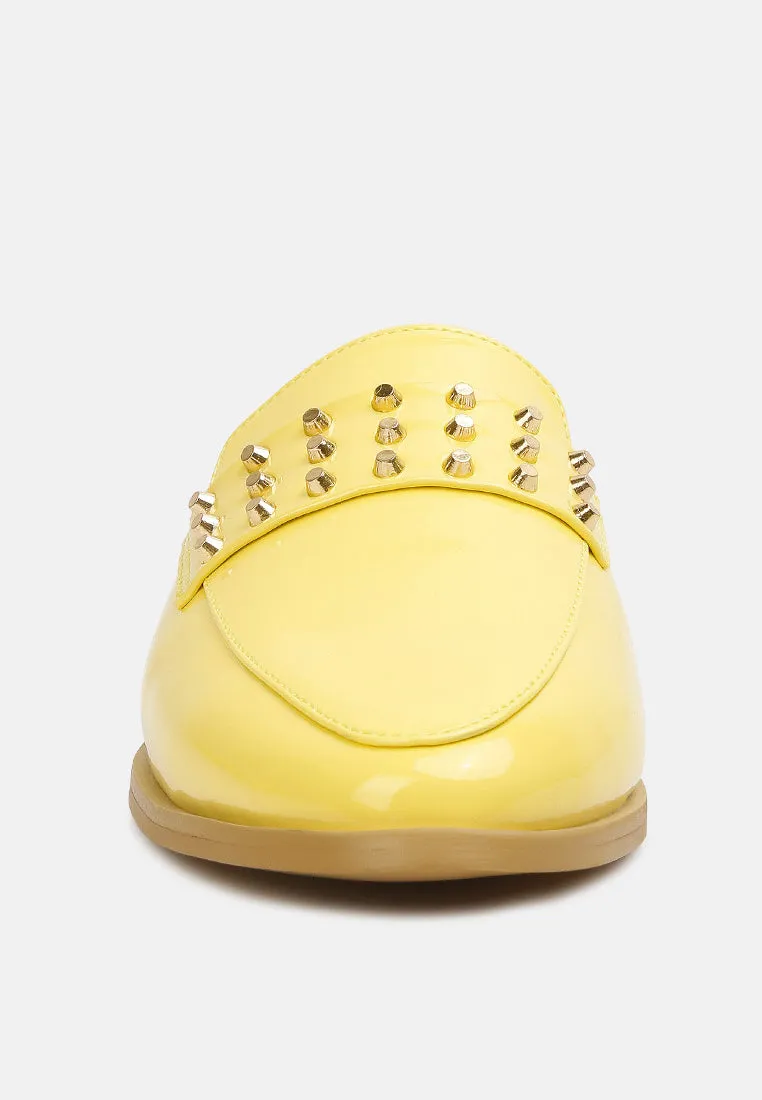 YASHTA Yellow Patent Studded Flat Mules