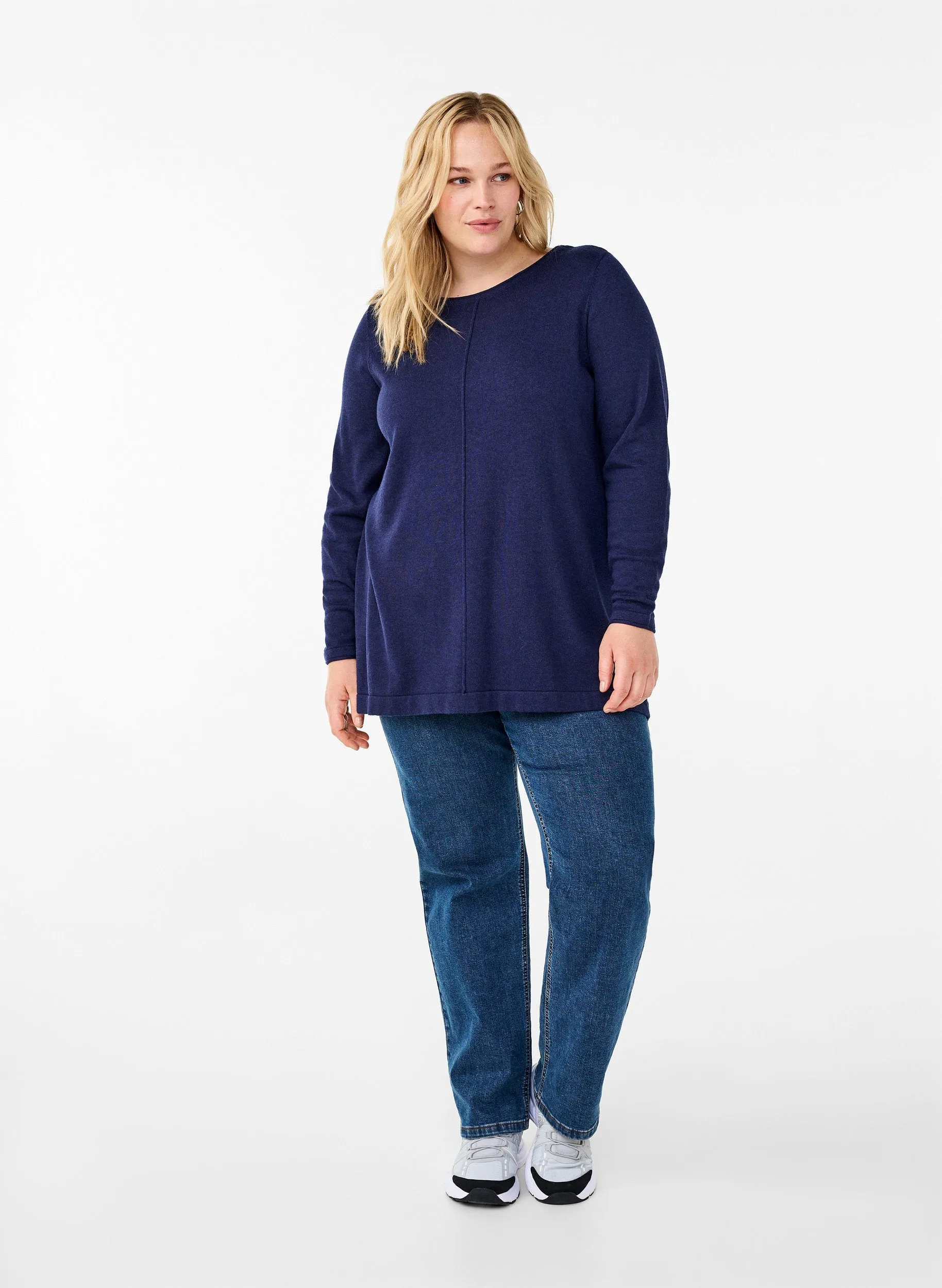 Zizzi Shape Knit Jumper in Navy